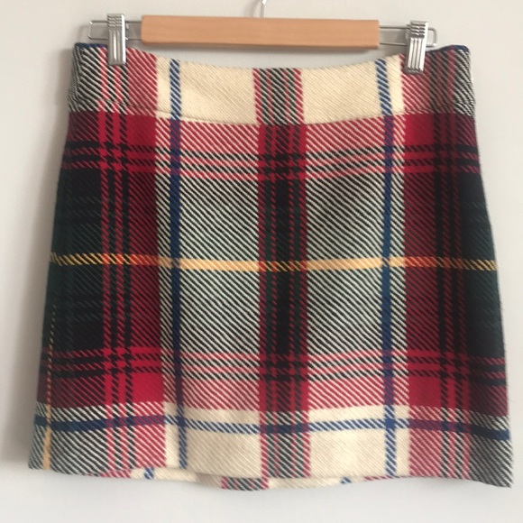 J. Crew Dresses & Skirts - JCrew Wool Mini Red/Navy Plaid Skirt - size 4